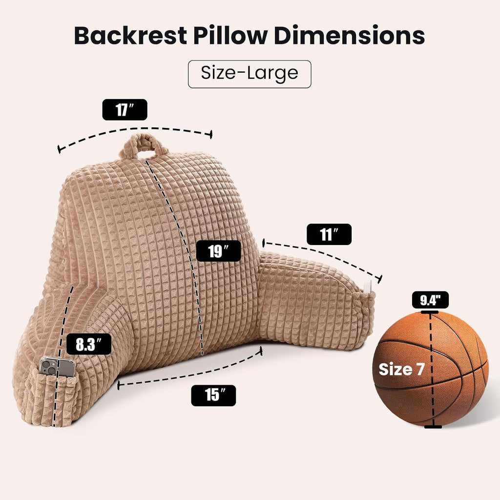 Pajeo Multi-Purpose Bed Pillow for Sitting Up,19" Flannel Backrest Pillow with Arms for Seniors & Pregnancy Support, Oeko-TEX Certified Sitt…