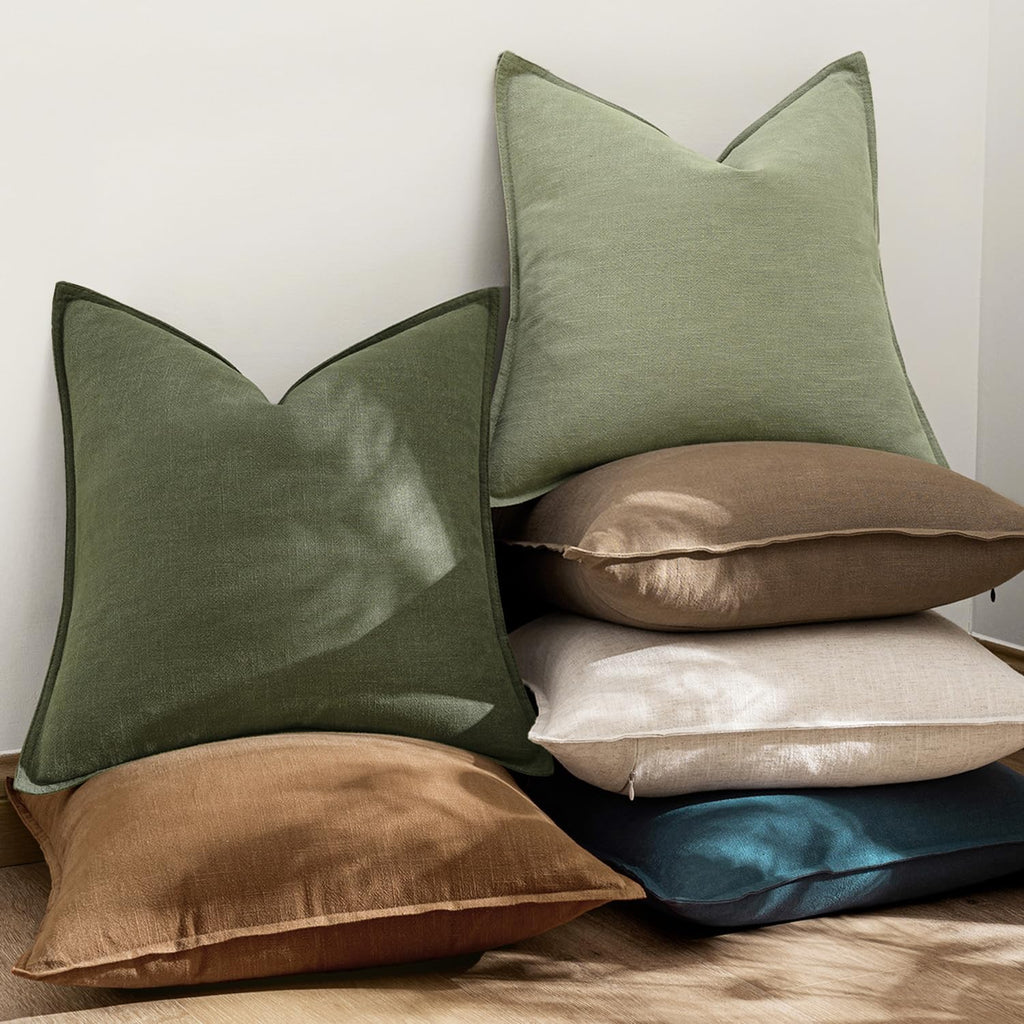 EMEMA Spring Decorative Linen Throw Pillow Covers 20x20 Inch Grass Green Boho Farmhouse Neutral Couch Throw Pillows for Bed Pack of 2…
