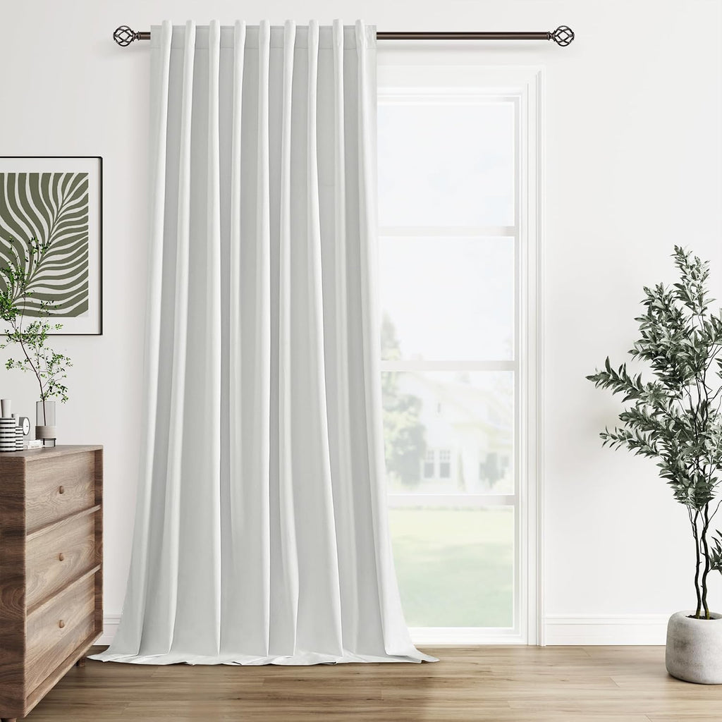 Guken White 100% Blackout Linen Curtains 60 Inch Wide by 102 Inch for Living Room Bedroom Back Tab Thermal Insulated Black Out 1 Drapes Roo…