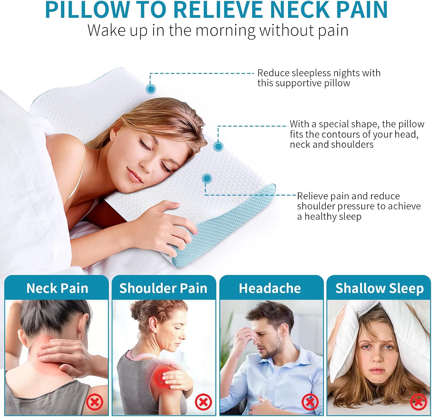 Memory Foam Pillows Neck Pillow Bed Pillow for Sleeping Ergonomic Cervical Contour Pillow for Side Back Stomach Sleeper for Neck and…