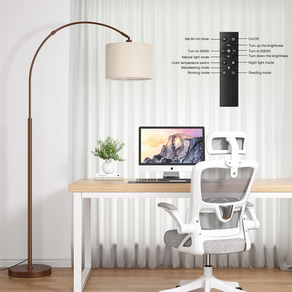 Ambimall Dimmable Arc Floor Lamp with Remote, Color Temperatures and Brightness Adjustable, Arched Floor Lamp with Rotating Head, Over…