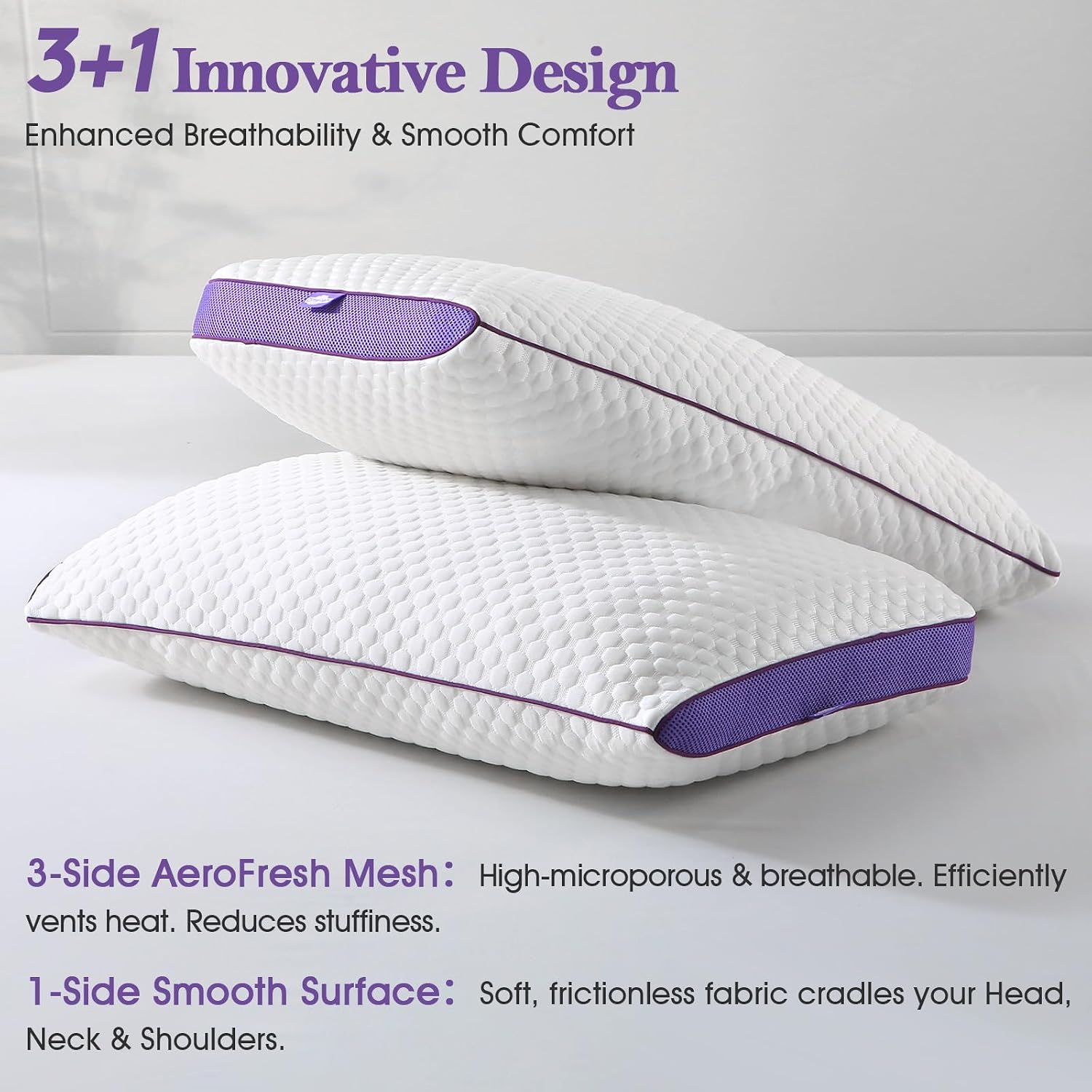 Bpc Shredded Memory Foam Pillows King Size, Cooling Bed Pillows for Sleeping, Adjustable Firm Soft Support for Side Back Stomach Sleepers,…