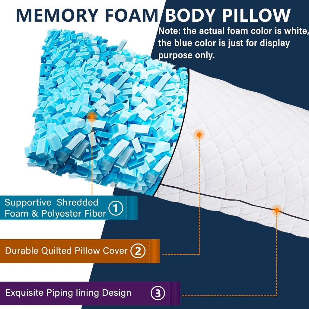 1 MIDDLE ONE Body Pillow, Memory Foam Body Pillows for Adults Sleeping, Long Pillow for Bed, Big Large Firm Full Body Pillow for Side…