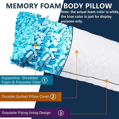 1 MIDDLE ONE Body Pillow, Memory Foam Body Pillows for Adults Sleeping, Long Pillow for Bed, Big Large Firm Full Body Pillow for Side…