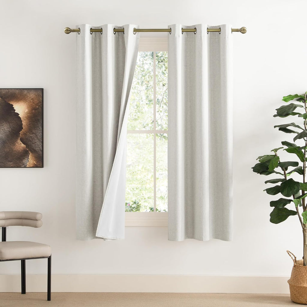 NICETOWN 100% Blackout Linen Texture Curtains 72 inches Long, Ivory, 2 Pcs, Thermal Insulated Full Blackout 2-Layer Lined Drapes, Energy…