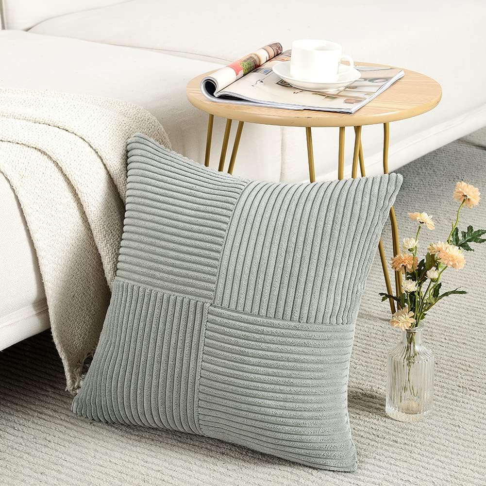 Fancy Homi 2 Packs Grey Decorative Throw Pillow Covers 18x18 Inch for Living Room Couch Bed Sofa, Rustic Farmhouse Boho Home Decor, Soft…