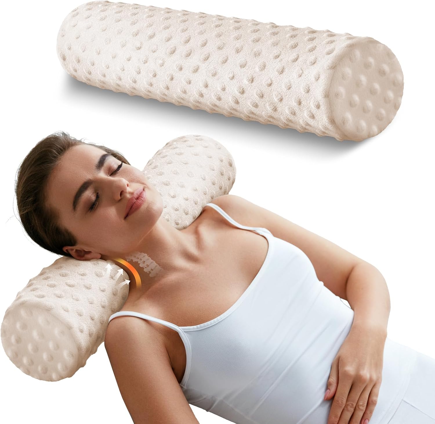 SinoSalected Memory Foam 4" Round Pillow, Cervical Neck Pillow for, Cylinder Pillows 18"x 4", Removable Cover, Neck Roll Pillow for Sleepi…