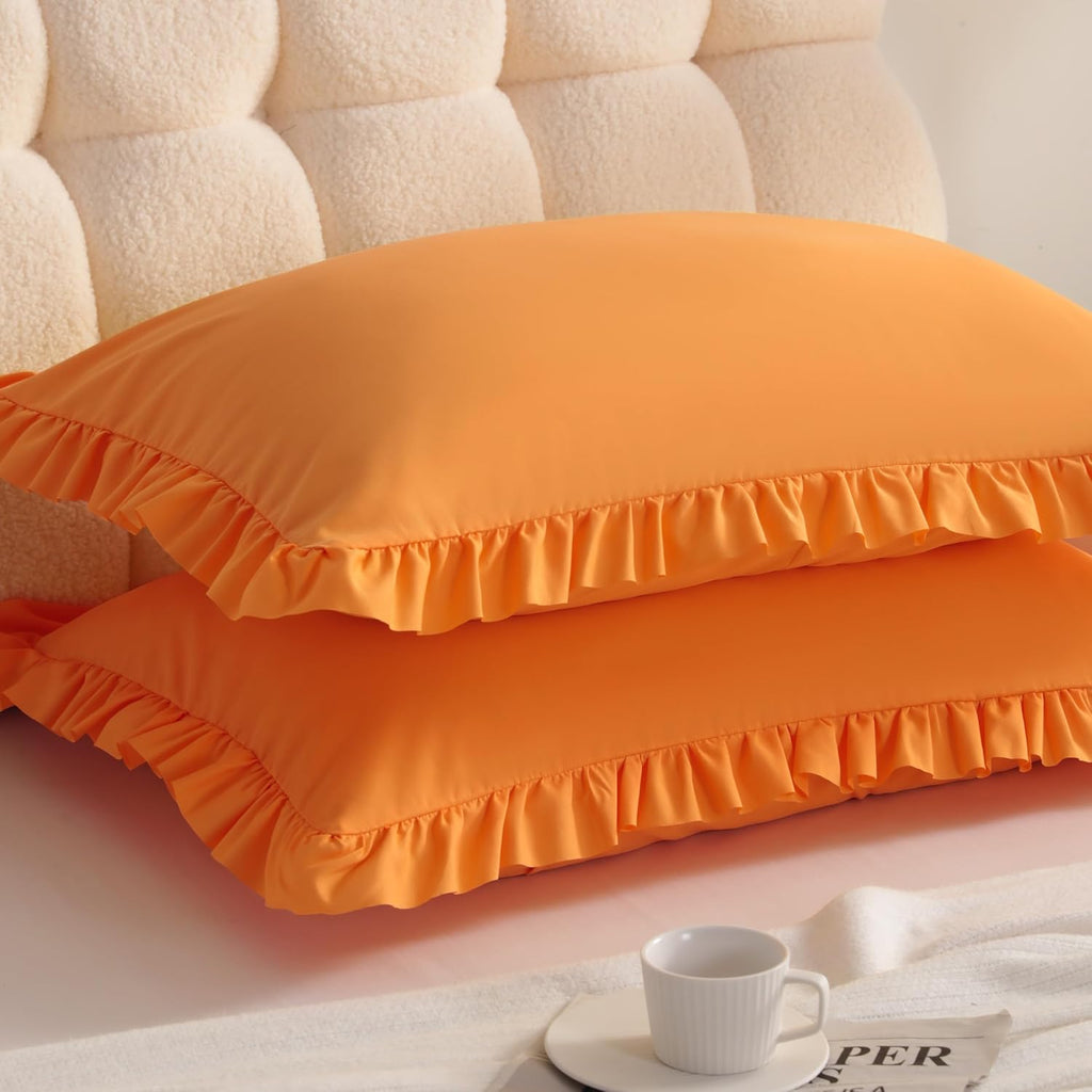 Aerlomi Ruffled Pillowcases, Queen Pillow Shams 20x30 Set of 2, Brushed Microfiber with Envelope Closure, Soft Wrinkle-Resistant, Or…