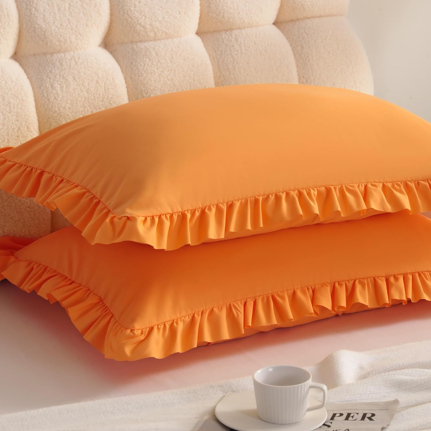 Aerlomi Ruffled Pillowcases, Queen Pillow Shams 20x30 Set of 2, Brushed Microfiber with Envelope Closure, Soft Wrinkle-Resistant, Or…