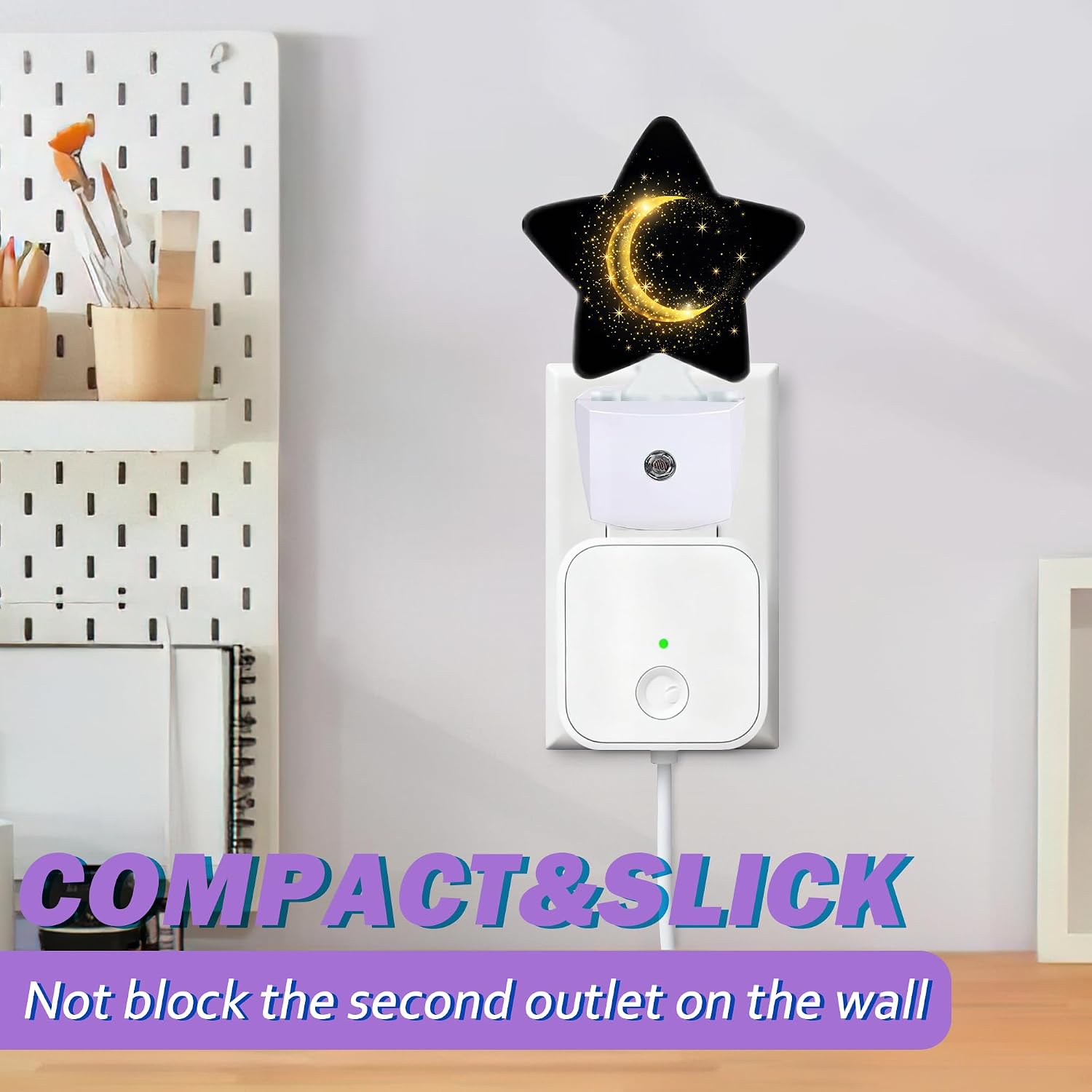 Gold Moon Night Light for Kids, Black Glitter Night Lights Plug Into Wall, Lightweight Dusk to Dawn Light Sensor Warm Nightlights for…