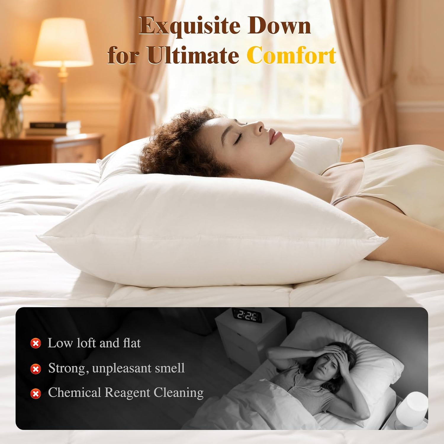 LIANLAM Luxury Canadian White Goose Down Pillow King Size Set of 2, 1050+ Fill Power, 800 TC Cotton Shell, Soft Down Pillows for…