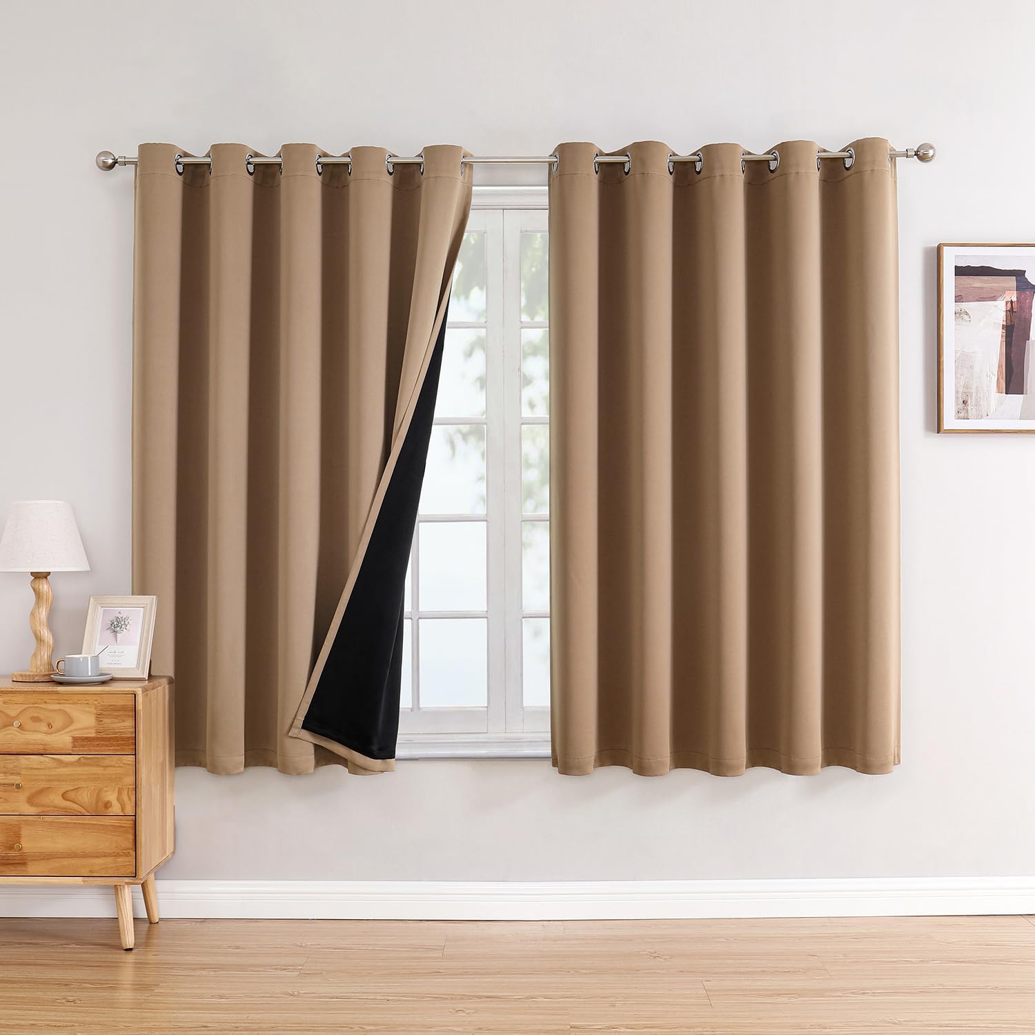 ChrisDowa 100% Blackout Curtains 84 inch Long for Bedroom with Black Liner, Extra Wide 2 Thick Layers Total Blackout Thermal Insulated Grom…