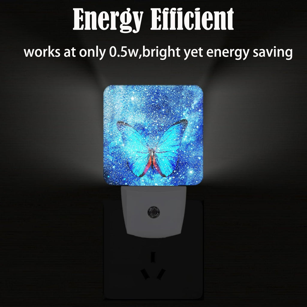Stars Shining and Blue Butterflies Night Light, Plug-in Night Lights with Dusk-to-Dawn Sensor for Stairway, Hallway, Bedroom Sleep Friendly…