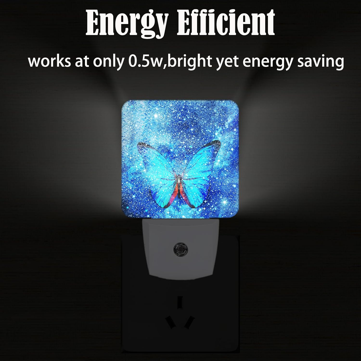 Stars Shining and Blue Butterflies Night Light, Plug-in Night Lights with Dusk-to-Dawn Sensor for Stairway, Hallway, Bedroom Sleep Friendly…