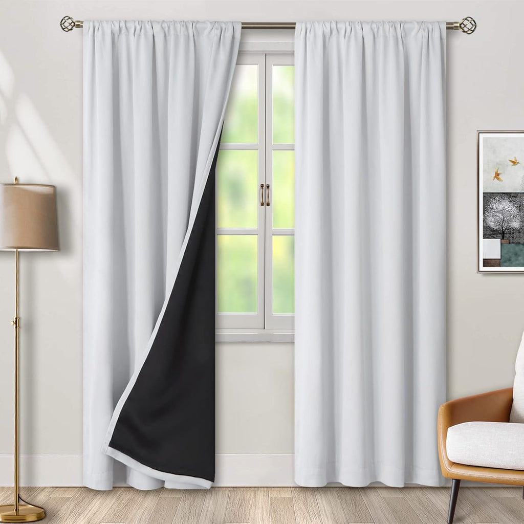 BGment Greyish White 100% Blackout Curtains 84 Inches Long with Noise-reducing Liner, Rod Pocket and Back Tab Double Layer Room Darkening…