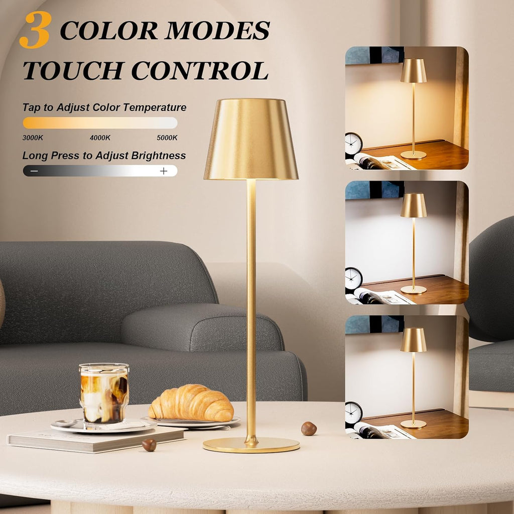 Kakanuo Cordless Table Lamp Rechargeable Gold - KK 4 Pack Battery Operated Lamp for Dining Table, 3 Color Stepless Dimming Wireless Lamp…