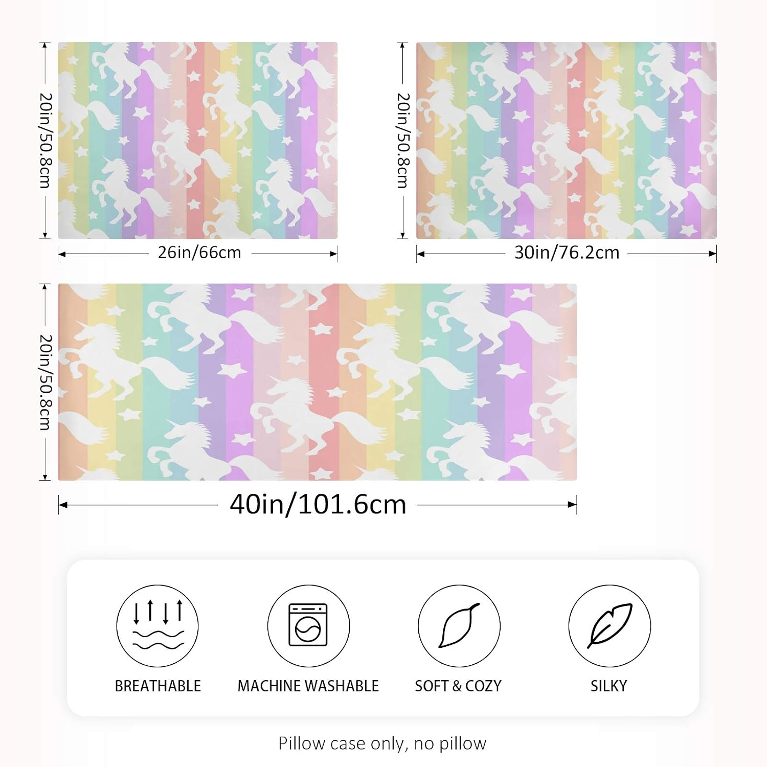 Blueangle Rainbow Unicorn Stripe Satin Pillowcase for Hair and Skin Silk Pillowcase, King Size(20x40 inches) - Satin Pillow Covers with…