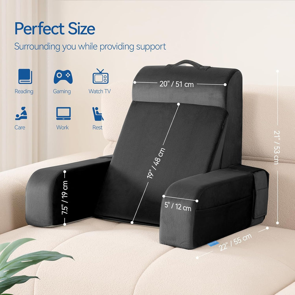 Kayfia Reading Pillow, 10 in 1 Back Pillow for Bed Sitting up with Detachable Arms Rest, Back Rest with Gel Memory Foam…