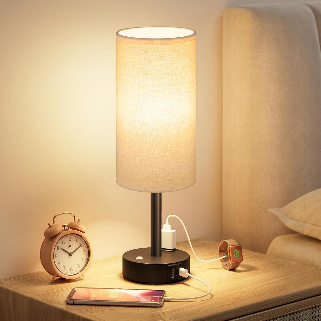 Aooshine Touch Bedside Table Lamp with Memory - Stepless Dimmable Lamp for Bedroom, Small Nightstand Lamp with Dual USB Charging Ports and…