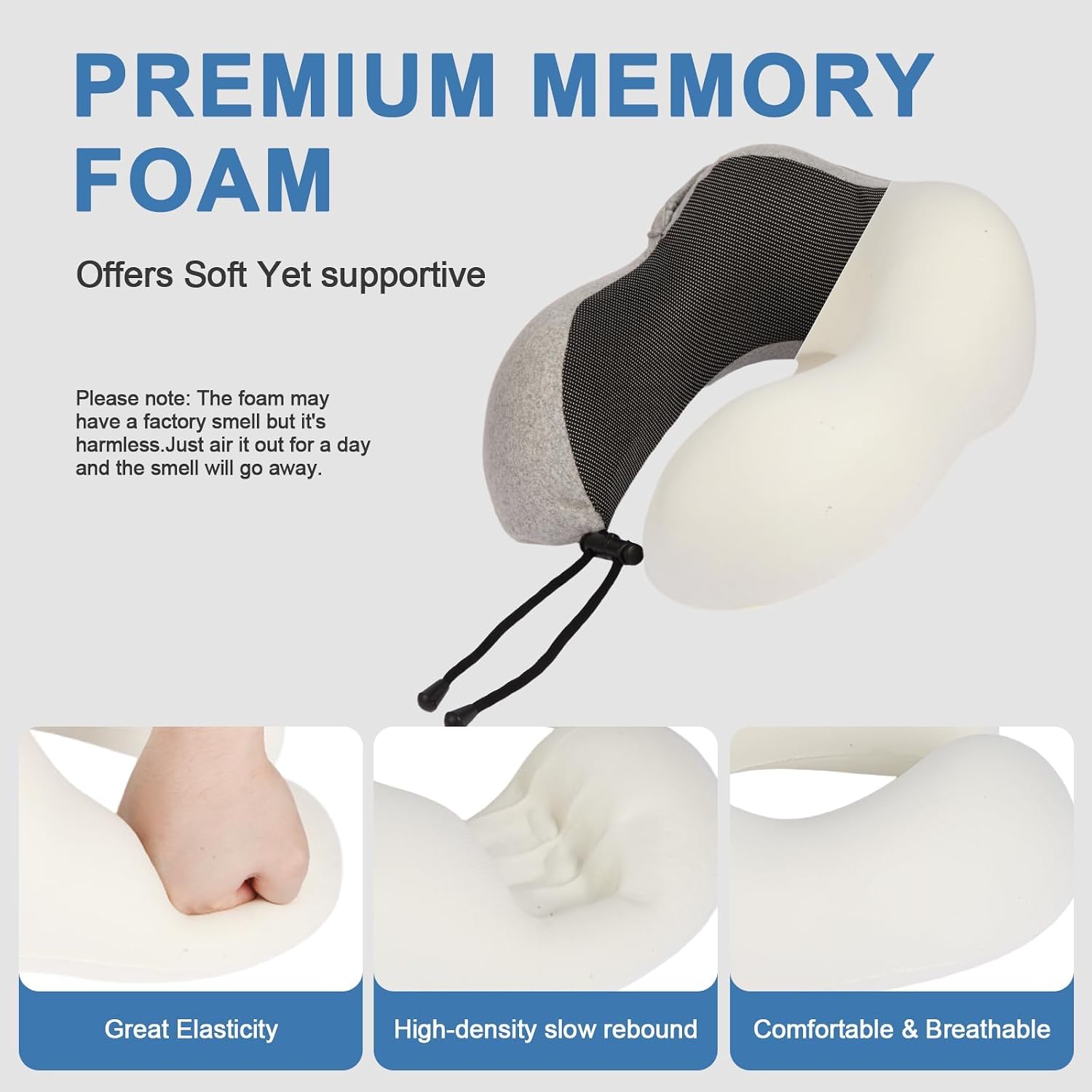 Travel Neck Pillow with 100% Light-Blocking Hood – Ergonomic Memory Foam Support Pillow for Airplane, Long Flights, Road Trips, Office…