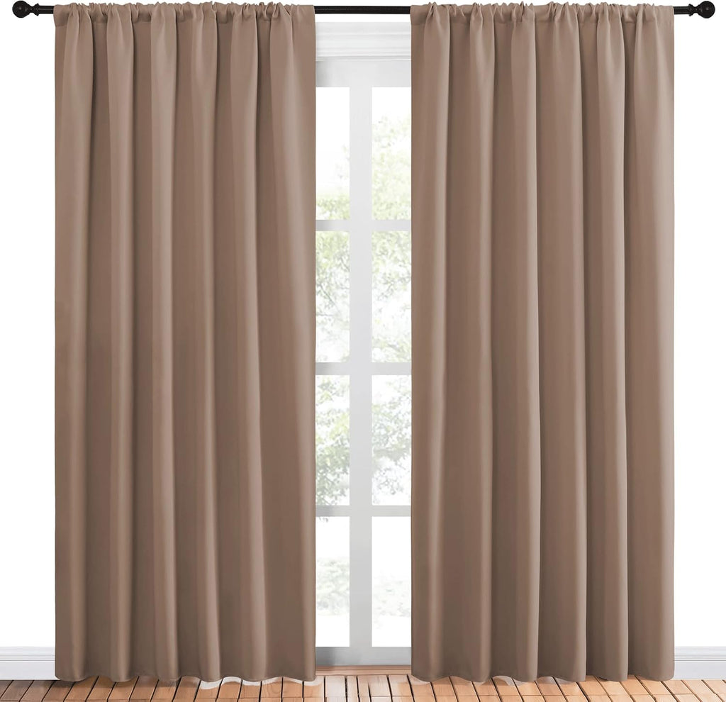 NICETOWN Kids Blackout Curtain Panels - Window Treatment Thermal Insulated Solid Rod Pocket Blackout Drapes for Bedroom (Cappuccino, Set…