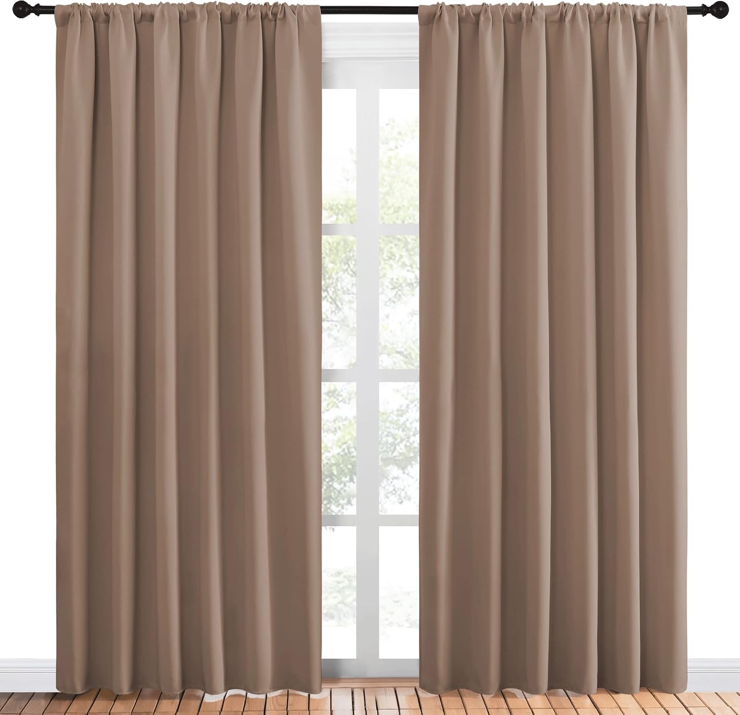 NICETOWN Kids Blackout Curtain Panels - Window Treatment Thermal Insulated Solid Rod Pocket Blackout Drapes for Bedroom (Cappuccino, Set…