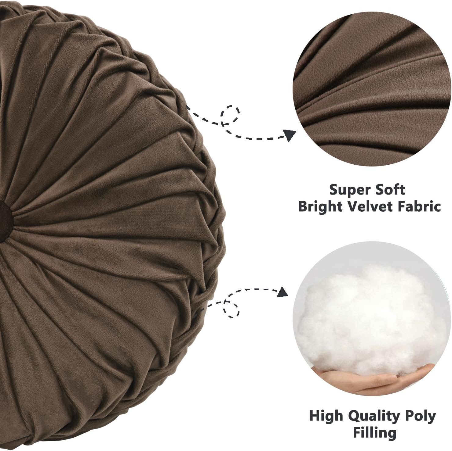 Hig Set of 2 Decorative Round Pleated Throw Pillows, Classy Accent Pumpkin Throw Pillows with Center Button, Vintage Velvet Floor Pillows for…