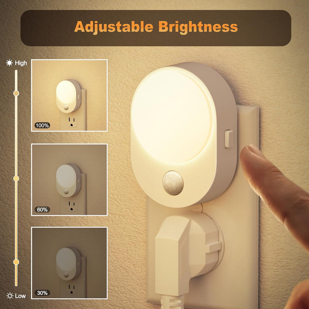 JandCase LED Motion Sensor Night Light, 2 Pack, Motion Activated Sensor Night Lights Plug into Wall, 3000K Warm White, Dimmable Nightlight…