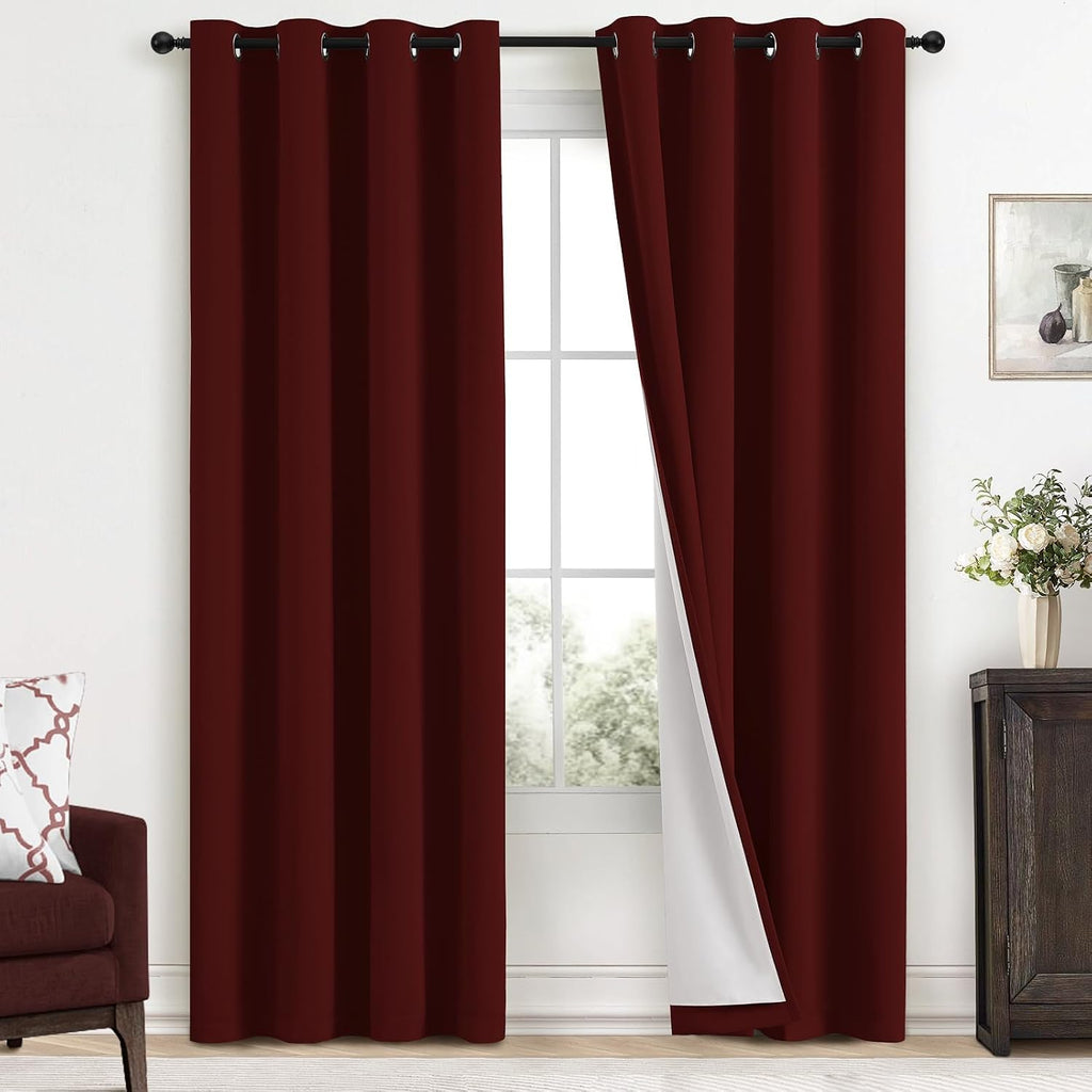 Yakamok Room Darkening 100% Blackout Curtains Grommet Window Treatments with 2 Thick Layers-Burgundy Red Thermal Insulated Drapes Set of 2…