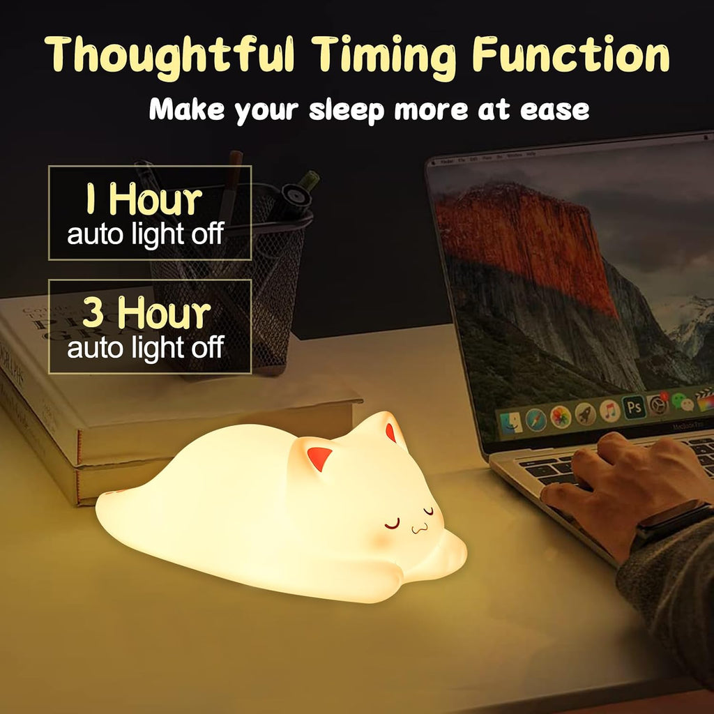 LOVERUIS Cute Night Light for Kids Cat Night-Light Baby Girl Squishy NightLight 1/3 Hour Timer Kitty Light Dimmable Nursery Lamp Colorful…