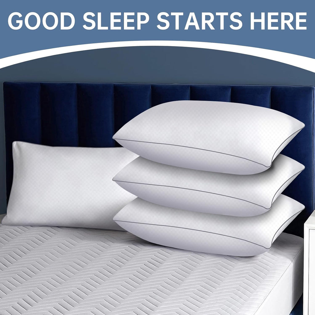 Piwaal Bed Pillows for Sleeping Standard Size Set of 4, Down Alternative Filling, Pillows for Back, Stomach or Side Sleepers