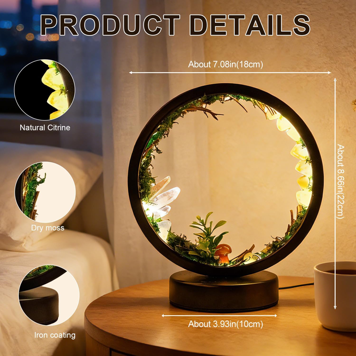 Runyangshi Forest Style Natural Citrine Night Light Healing Crystal USB Port 3 Colours Dimming Mode Lamp Suitable Night Lamp for Bedroom Ho…