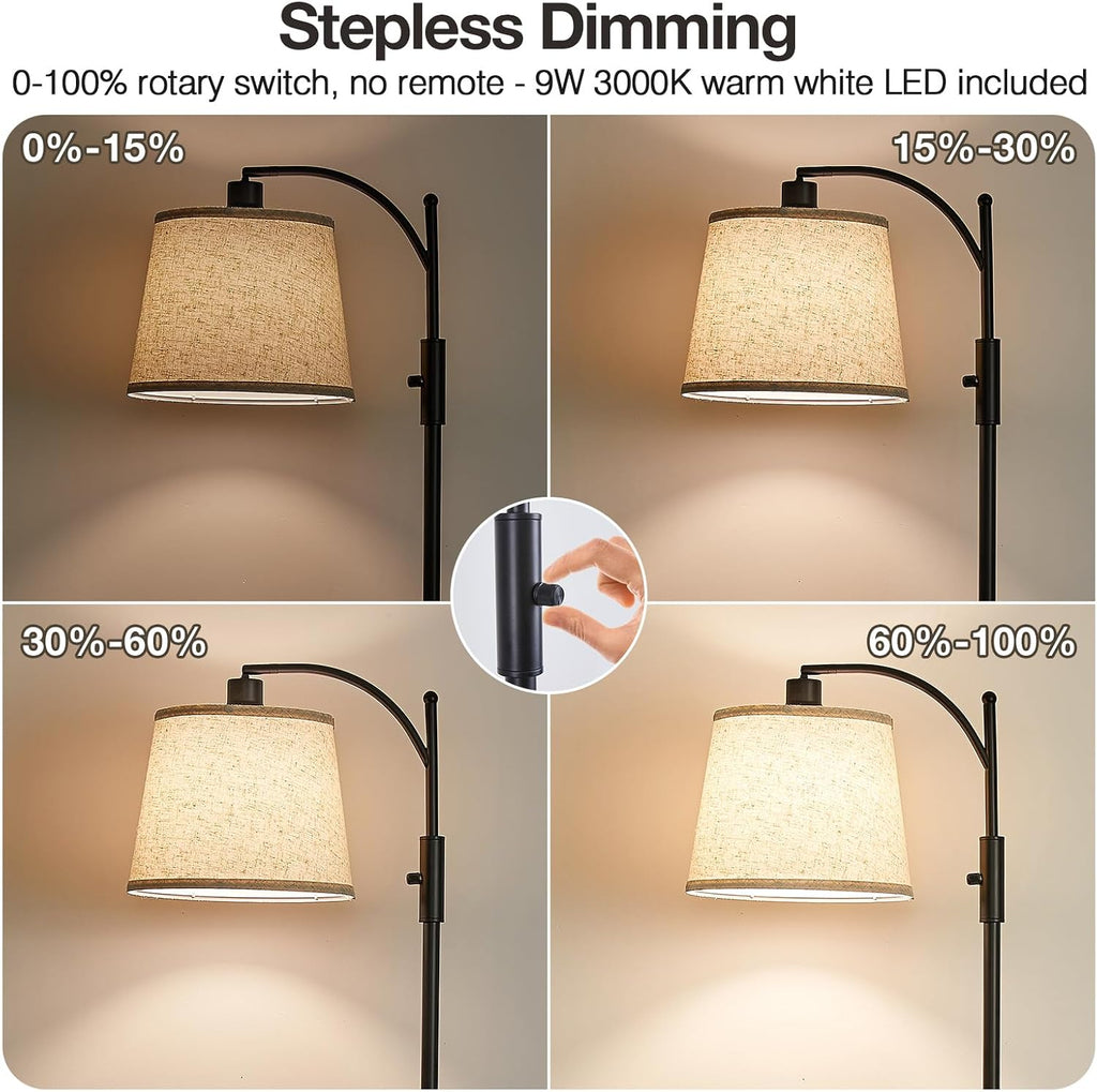 AIDENOEY Fully Dimmable Floor Lamp for Living Room, Standing Lamp Rotary Switch with Table&Linen Beige Shade, Black Tall Lamps for Bedroom…