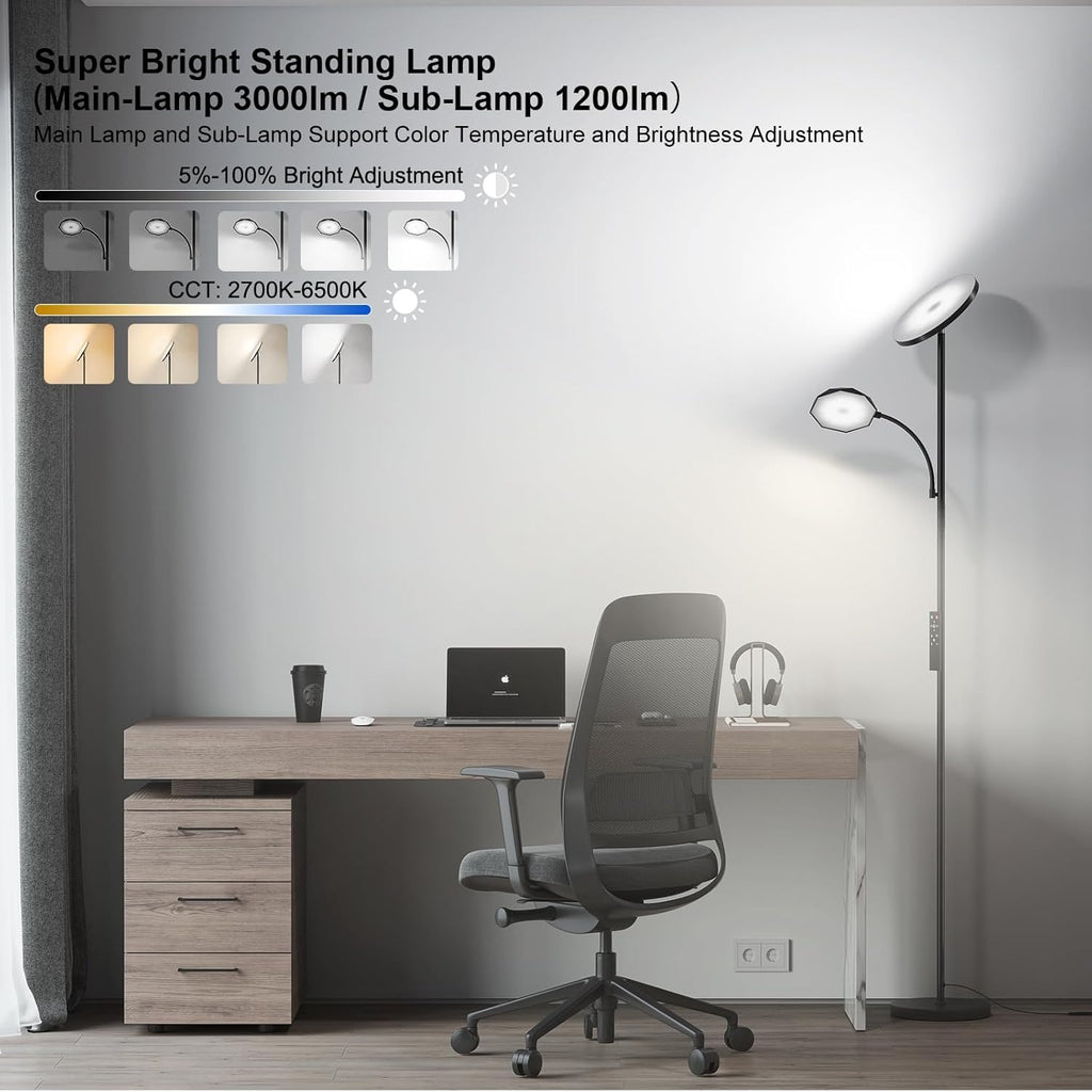 SUNMORY Floor Lamps for Living Room, 48W/4200LM Super Bright LED Floor Lamp with Remote Control, 69" Tall Standing Lamp with Stepless…