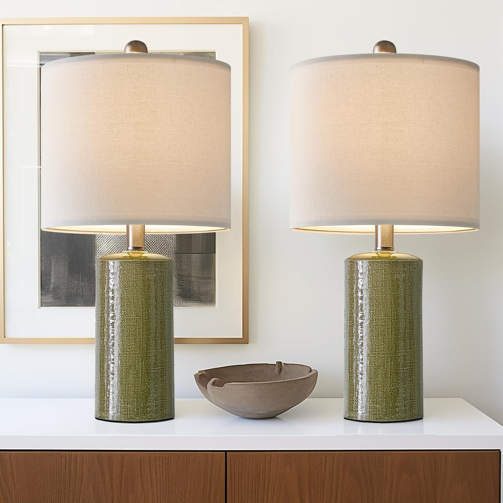 G-SAFAVA 20.25" Small Table Lamps Set of 2 Modern Ceramic Lamps for Living Room Farmhouse Bedside Lamps Boho Lamps for Night Stands Green…