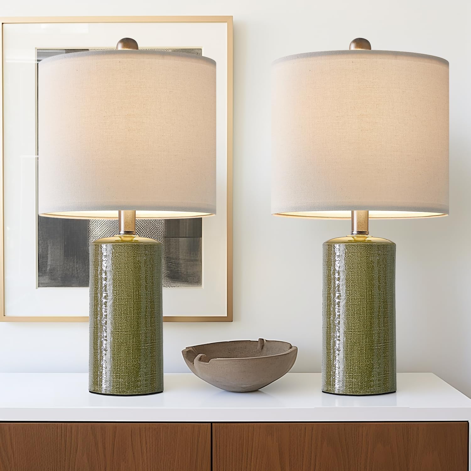 G-SAFAVA 20.25" Small Table Lamps Set of 2 Modern Ceramic Lamps for Living Room Farmhouse Bedside Lamps Boho Lamps for Night Stands Green…