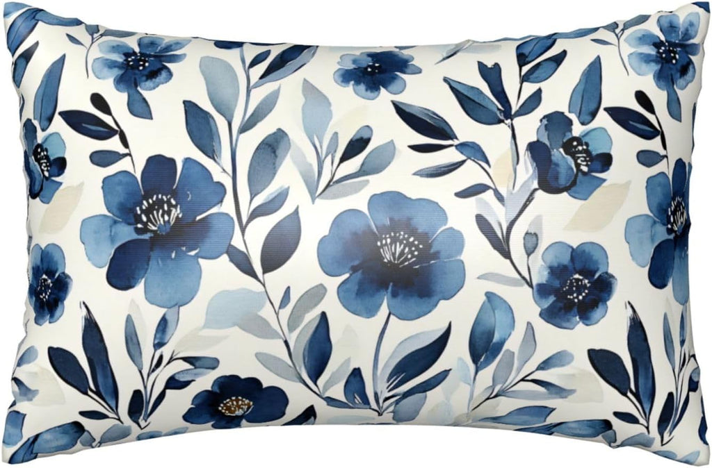 Satin Pillowcase for Hair and Skin Watercolor Blue Flowers and Leaves Super Soft and Cooling Similar to Silk Pillow Case 1 Pack with…