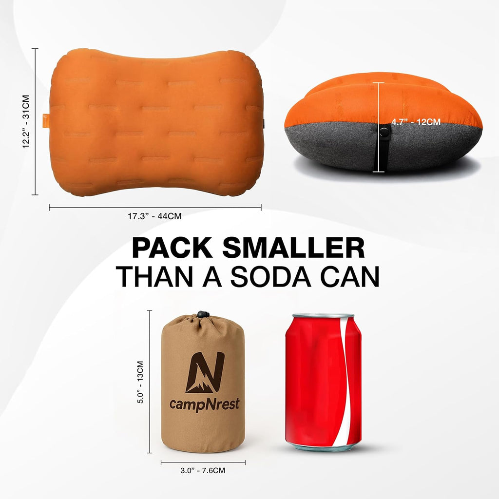 Inflatable Camping Pillow - Ultralight Compact Air Pillow for Travel, Backpacking & Hiking - Ergonomic Neck & Lumbar Support - Portable…