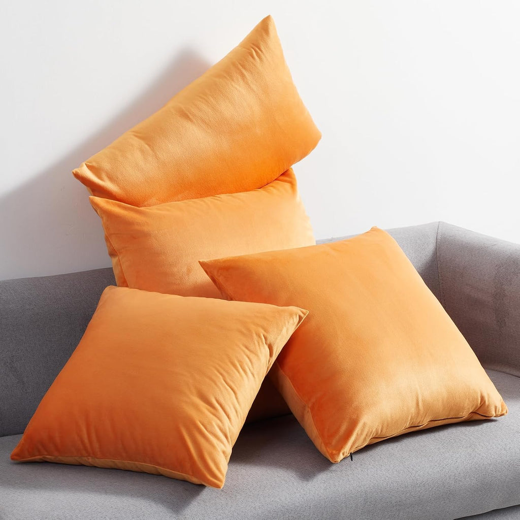 Edegen Edegen Orange Velvet Throw Pillow Covers 18x18 Inch Pack of 2 Soft Decorative Square Cushion Covers Modern Luxury Home Decor…