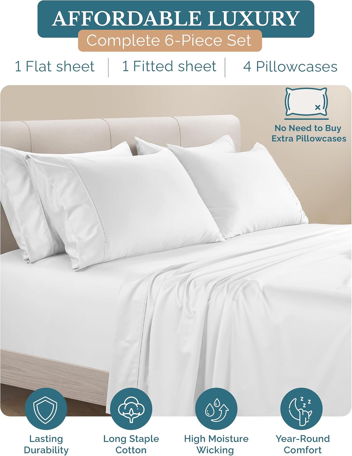 Casa Platino 100% Cotton Split King Sheet Set - 500 TC, 7 Pcs - Soft & Comfy Luxury Split King Bed Sheet Set for Adjustable Beds, Fully…