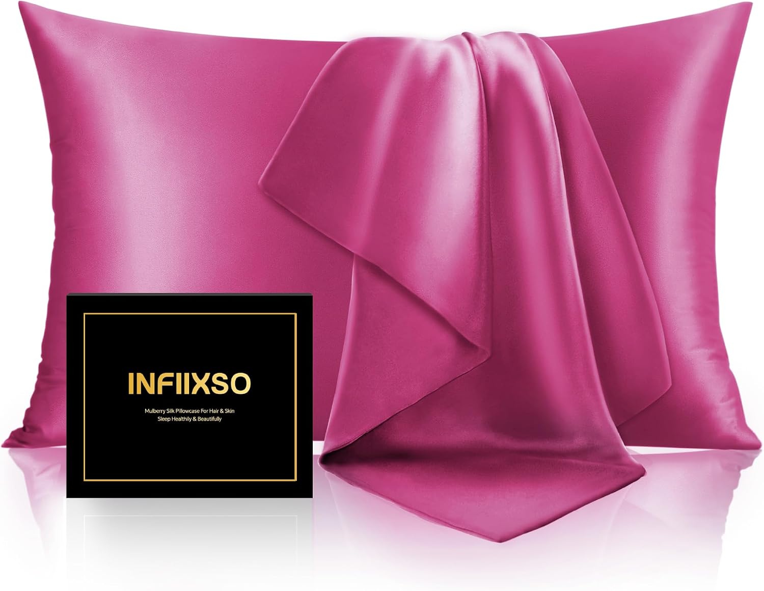 Infiixso Silk Pillow Cases 2 Pack Standard Size, Ultra Smooth & Soft Mulberry Silk Pillow Case for Hair and Skin, Breathable Cooling Silk P…