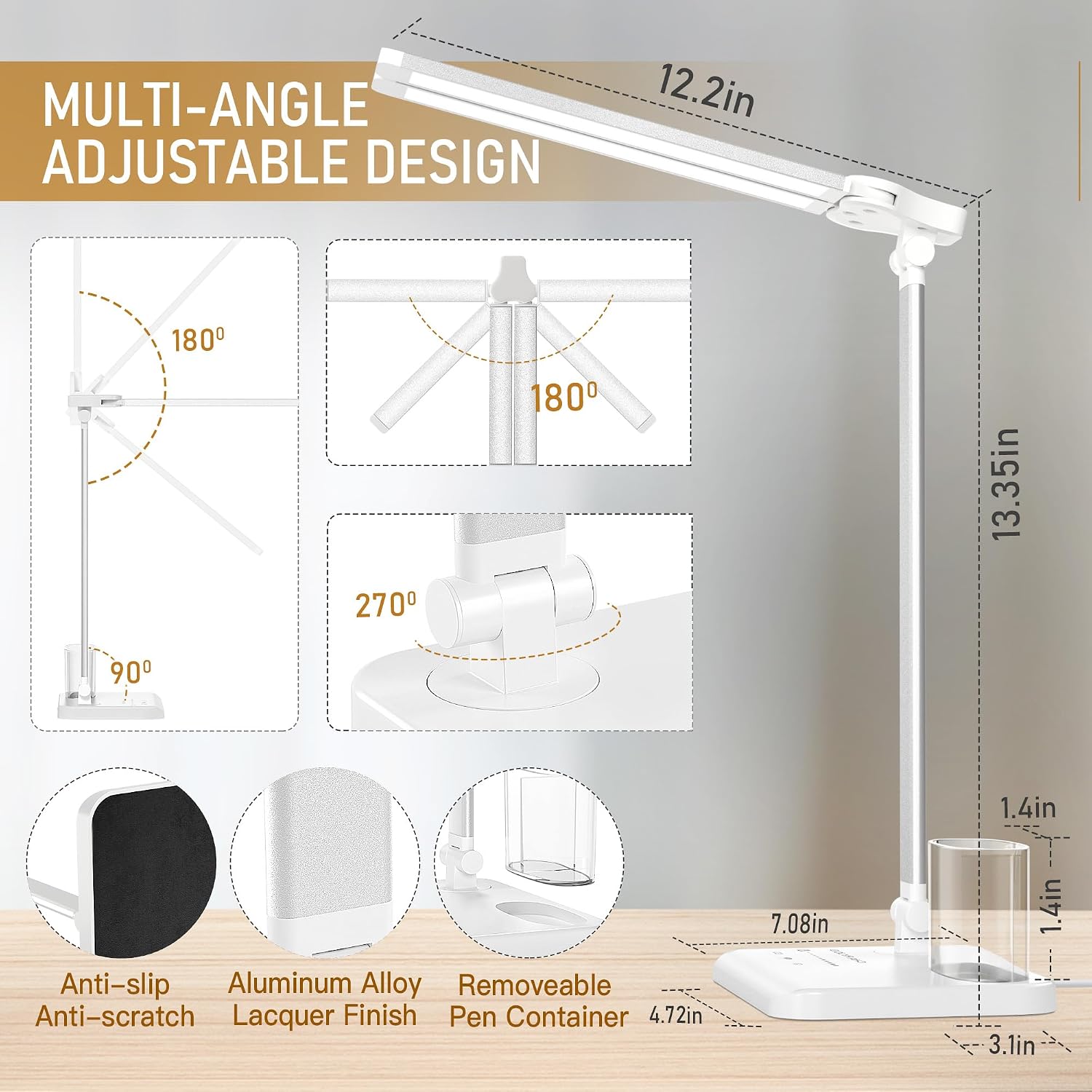 LED Desk Lamp Dimmable Table Lamp with USB Charging Port, 50 Lighting Modes, Adjustable Foldable Dual Swing Arm Architect Desk Lamp for…
