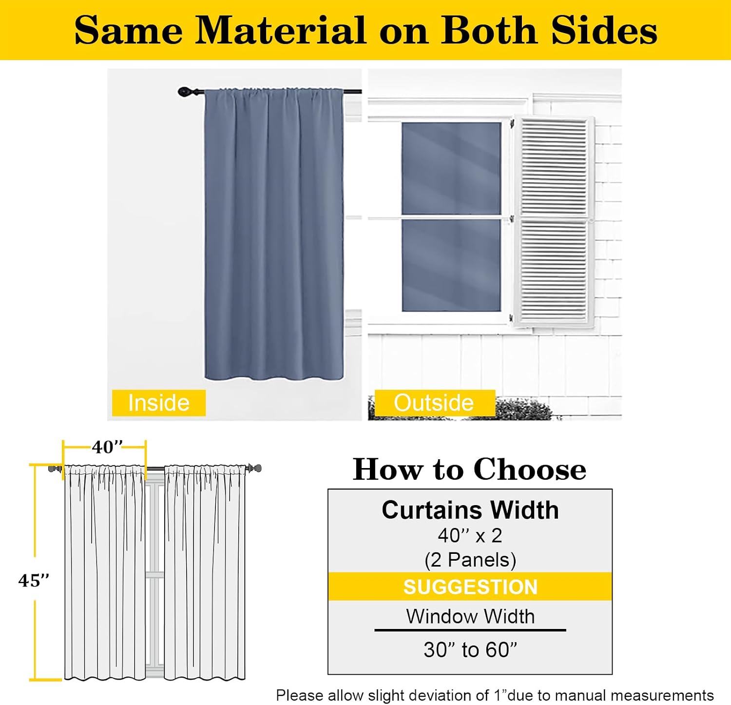 WelvetBLK Denim Room Darkening Curtains for Bedroom Living Room 45 Inch Length 2 Panels Set, Soft Solid Thermal Insulated Rod Pocket Short…