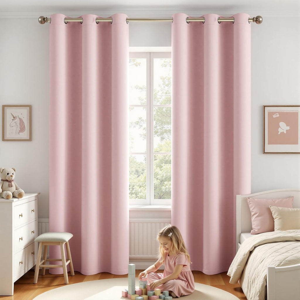 Miulee Baby Pink 100% Blackout Curtains for Girls Bedroom 84 Inch Long, 2 Thick Layers Thermal Insulated Nursery Black Out Window Curtains…