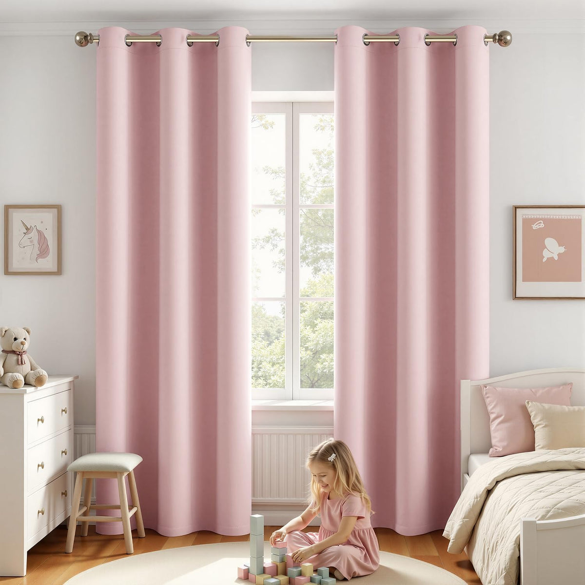 Miulee Baby Pink 100% Blackout Curtains for Girls Bedroom 90 Inch Long, 2 Thick Layers Thermal Insulated Nursery Black Out Window Curtains…
