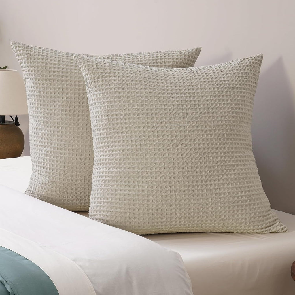 Phf Ultra Soft Waffle Weave Euro Shams Pillow Covers, No Filling, 2 Pack 26" x 26" Bed Cushion Covers, Breathable & Skin-Friendly Bed Pillo…