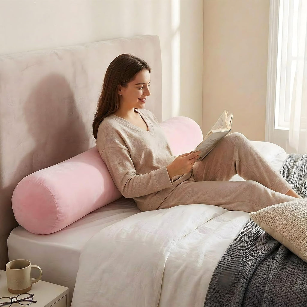 Chunful Body Pink Pillow for Adults 47" x 7.87" Long Lumbar Bolster Pillow with Removable Flannel Cover Pink Round Body Roll Cylinder…