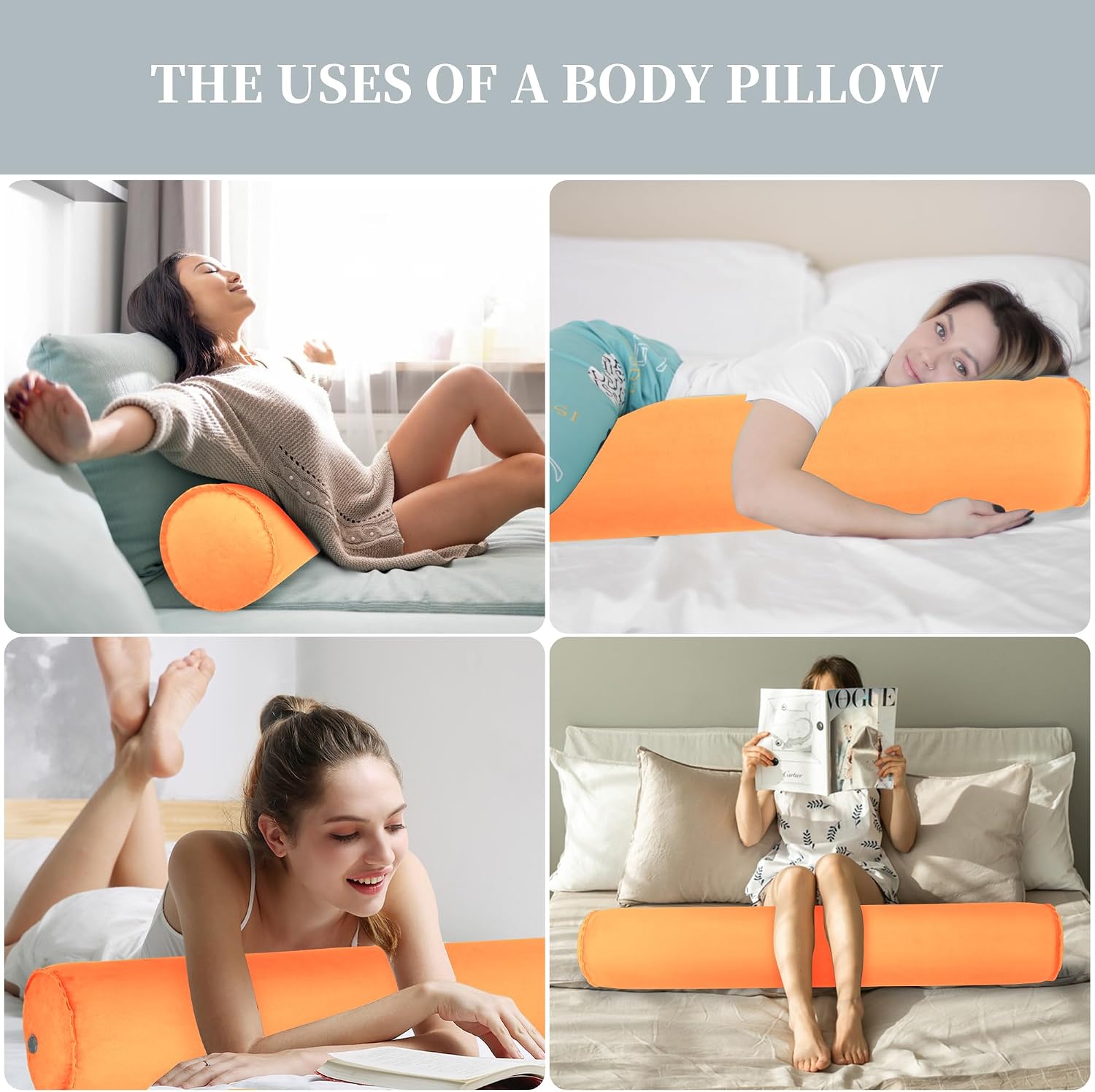 ONTYZZ Inflatable Long Body Pillow, Long Pillow for Bed, Oval Bolster Pillow for Good Sleeping and Back/Neck Support, 2pcs Orange