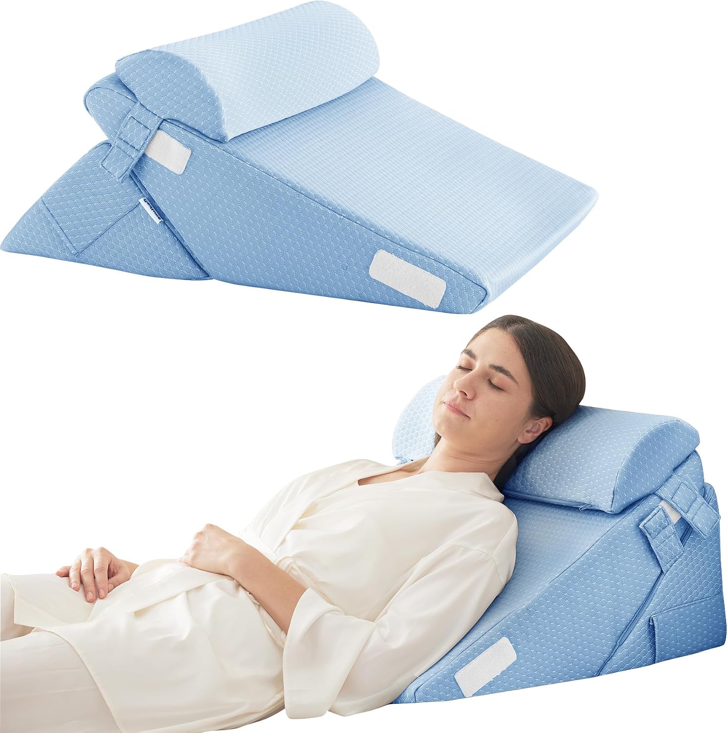 Bedluxe 3Pcs Orthopedic Bed Wedge Pillow Set, Foam Wedge Pillow Post Surgery for Back, Leg and Knee Support, Adjustable 9&12 Inch Folding T…