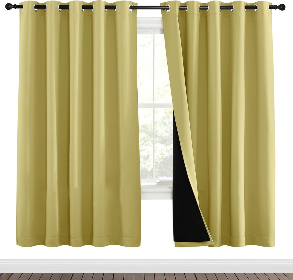 Nicetown Paler Yellow Full Shade Curtain Panels, Pair of Energy Smart & Noise Blocking Out Blackout Drapes for Dining Room Window, Thermal…